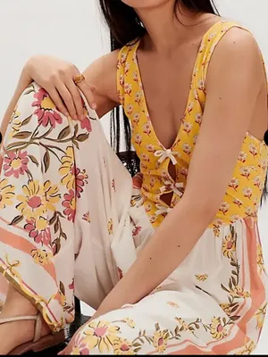NWT Free People Bali Honeydew Jumpsuit in Ivory Combo thumbnail 2