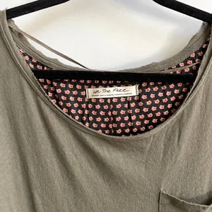 Free People We The Free Jade Top‎ Women Medium Army Boho Paisley Mixed Media Tee thumbnail 5