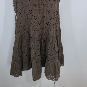 Free People Olive Green Eyelet Lace Up Tiered Mini Dress Size 6 Boho Cottagecore thumbnail 3