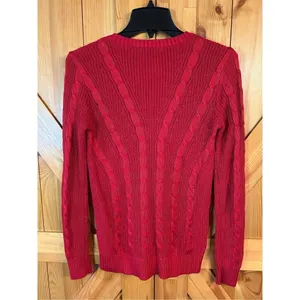 Lauren Ralph Lauren Cable-Knit V-Neck Sweater Lipstick Red Size XS (0961) thumbnail 5