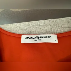 Amanda Uprichard Red Orange Short Sleeve Top Twist Neckline Office Size Small thumbnail 6