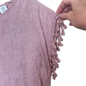 Antibes Blanc Linen Pink Fringe Sleeve Dress Size Medium thumbnail 3