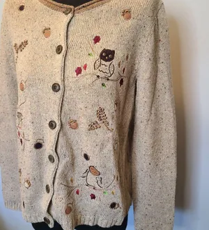 Vintage Christopher & Banks Novelty Cardigan Womens Sm OWL Embroidery 90s Y2K thumbnail 3