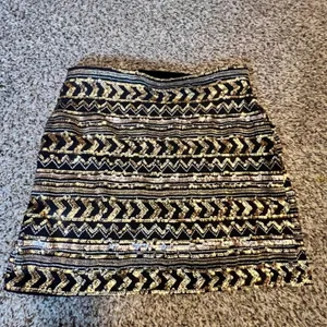 GB Womens‎ Black Gold Silver Sequin Geometric Chevron Wrap Mini Skirt Medium thumbnail 9