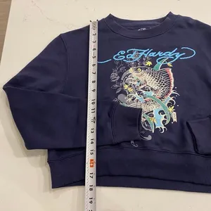 NWT Y2K Ed Hardy Cropped Crewneck Sweatshirt Navy‎ Women's Small thumbnail 7