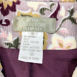The Territory Ahead Womens 6 Corduroy‎ Vest Button Front Purple Lavender Floral thumbnail 5