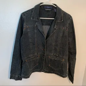 Bill Blass Jeans Women's Sz Medium Jean Jacket Dark Wash Snap Up Pockets Stretch thumbnail 2