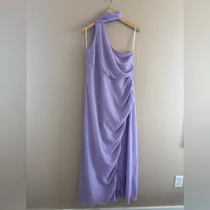 Lulus Adeline Lavender One-Shoulder Scarf Maxi Dress Size XL Wedding Formal Sexy thumbnail 4