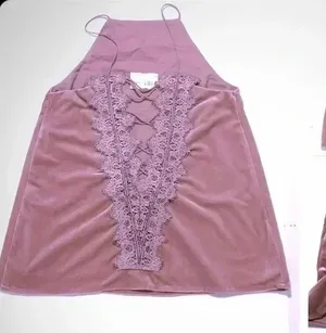 DO+BE Blush Velvet Lace‎ Up Back Halter Tank Top Y14120 Small NEW thumbnail 1