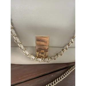 Beige Crossbody Shoulder Bag Gold Chain Strap Flap Clasp Faux Leather thumbnail 6