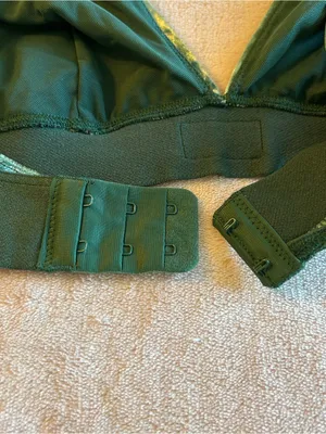 PINK Victoria’s Secret dark green crushed velvet triangle bralette size M thumbnail 4