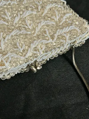 Ivory Beaded Evening Shoulder Hand Bag with Chain Strap Rhinestone Accent thumbnail 10
