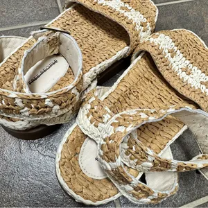 Free People FP Roma Raffia Slip On Ankle Strap Platform Sandals Tan White 8 thumbnail 13