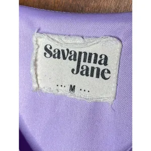 Savanna Jane Embroidered Tiered Mini Iridescent Dress Purple Flutter Sleeve M thumbnail 5
