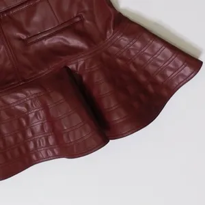 NWT!! Anthropologie PILCRO Fit-and-Flare Faux Leather‎ Mini Skirt Wine Moto 12 thumbnail 10