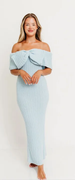 Aston Bow Front Maxi Sweater Dress in Ice Metal– Bump Friendly thumbnail 1