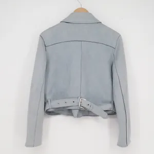 Zara Basic Light Blue Faux Suede Moto Biker Jacket Cropped Size L thumbnail 3