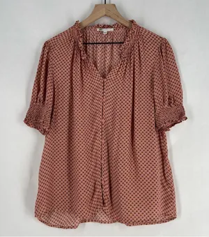 DR2 Womens Pink Geometric Floral Patterned Lightweight Woven Button Front Blouse thumbnail 1