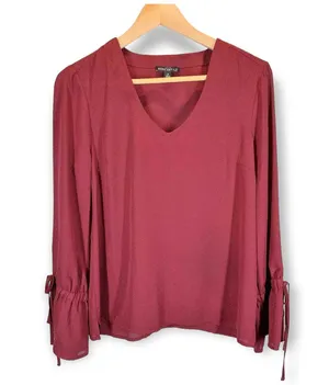 J. Crew Mercantile | Size 4 | Burgundy Red Top with Ruffle Bell Tie Sleeves thumbnail 3