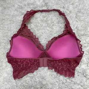 Dark Pink Floral Flower Lace Padded Halter Bralette Bra | Victoria’s Secret PINK thumbnail 3