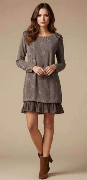 Seduzione Brown Star Mohair Blend Midi Dress Size L thumbnail 1
