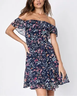 Like New Lulus My Favorite Floral Print Navy Blue Mini Dress in Women's Small thumbnail 1