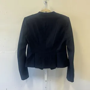 Ann Taylor Collarless Wool Blend Single Button Blazer‎ Jacket Size 4 Navy Black thumbnail 2