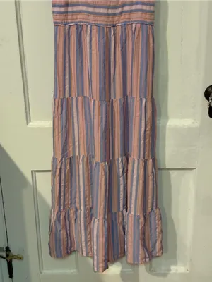 PAIGE Pink and Blue Striped Tie-Shoulder Maxi Dress thumbnail 3