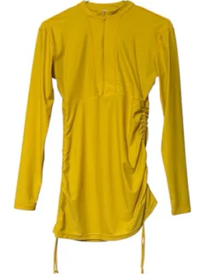 SAILBEE medium Swim Coverup Dress UPF Sun Protection Yellow Long Sleeve cinched thumbnail 1