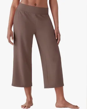 True & Co. Women's Any Wear Pants Cropped Wide‎ Leg Pant Mushroom Brown Small thumbnail 1