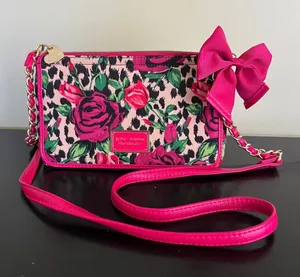 Betsey Johnson Y2K Hot Pink Floral & Leopard Crossbody with Bow thumbnail 1