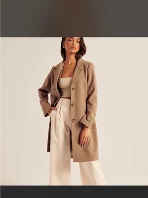 Abercrombie & Fitch Classic Women's Tan Wool-Blend Long Dad Coat thumbnail 6