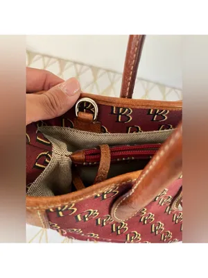 Dooney & Bourke Red Burgundy Logo Tote with Brown Leather Trim thumbnail 9
