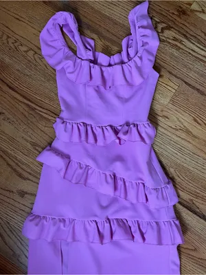 Show Me Your MuMu Greta Pink Lilac Ruffle Midi Dress with Side Slit thumbnail 4