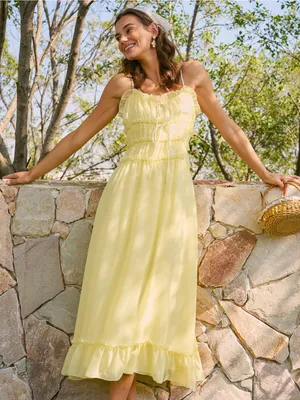 Rihoas Yellow Sweetheart Neck Ruffle Midi Dress thumbnail 6