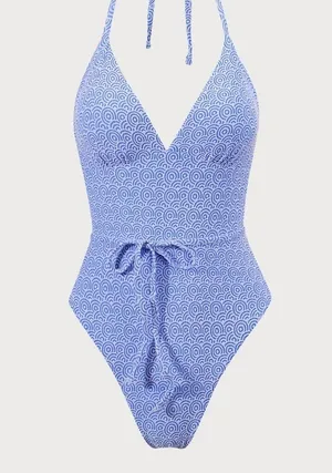 Berlook Blue Jacquard Halter One-Piece Swimsuit thumbnail 7
