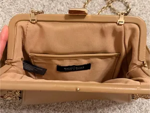 White House Black Market Tan Leather Clutch with Gold Stud Details thumbnail 2