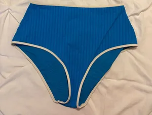 Aerie Real Good Blue Ribbed High Waisted Bikini Bottom thumbnail 1