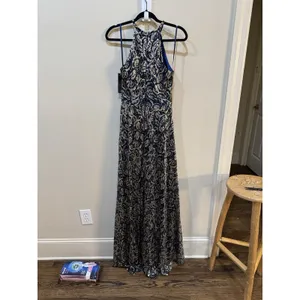Betsy‎ And Adam Metallic Floral Jacquard Dress Size 2 Slit Halter thumbnail 6