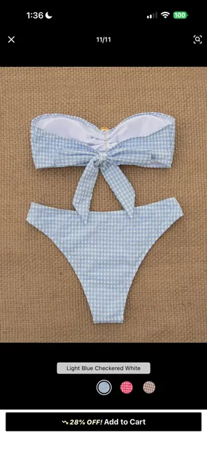 SheIn Women's Plaid Strapless Wireless Bandeau Bikini Set thumbnail 3