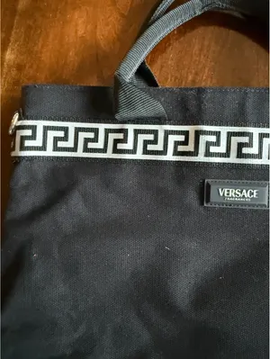 Versace Fragrances Black Tote Bag with Greek Key Pattern thumbnail 3
