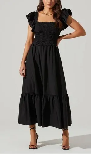 Jason Wu Black Open Back Eyelet Smocked Maxi Dress Size Large thumbnail 1