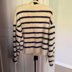 J. Crew lady jacket brushed cardigan stripe cream blue‎ gold button thumbnail 5