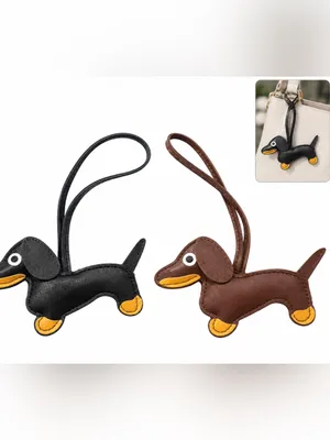 2 Dachshund Dog Keychain purse bag Charm Black Brown cute gift thumbnail 2