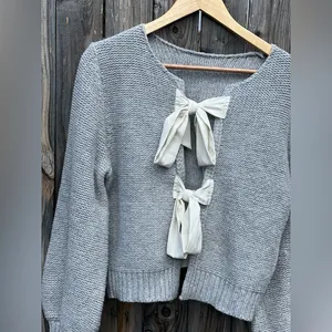 COMMENSE Crew Neck Bow Knit Top Gray Size M thumbnail 13