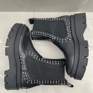 NEW ZARA Studded Chunky Moto Boots Black Chelsea Vegan Leather m size 6 / 36 EU thumbnail 3
