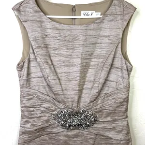 Eliza J Brown Textured Sleeveless Embellished Sheath Classic Cocktail Dress thumbnail 4