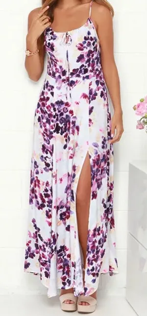 Revolve NWT- SOMEDAYS Lovin Lonely Ivory Floral Print Side Slit MaxiDress size xs thumbnail 1