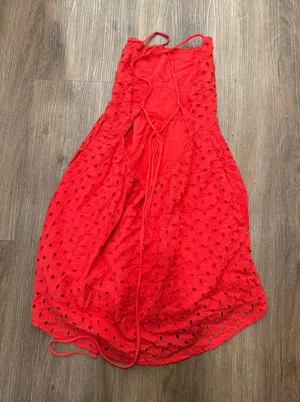 Show Me Your Mumu Red Eyelet Lace Up Back Mini Dress Small Boho Summer 1692‎ thumbnail 1