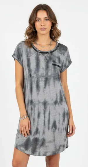 Miss Me Gray Chain Embellished Short Sleeve Tunic Tee T Shirt Top M thumbnail 1